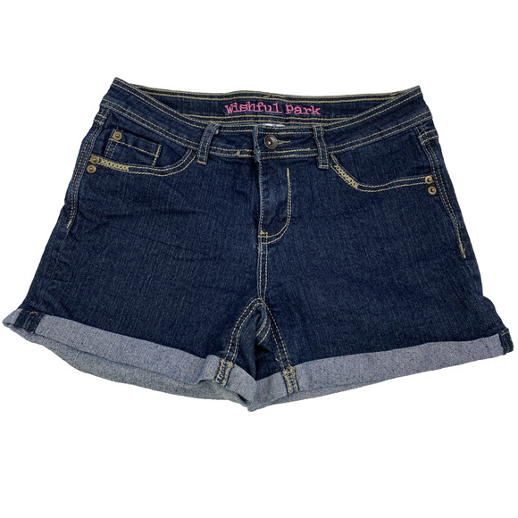 Wishful Park Jean‎ Shorts Junior 7 Dark Wash Roll Up Stretch Jorts Pockets - Picture 1 of 8